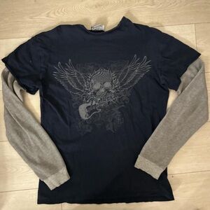 Fender Navy Layered-Look Long Sleeve Shirt with Gray Sleeves